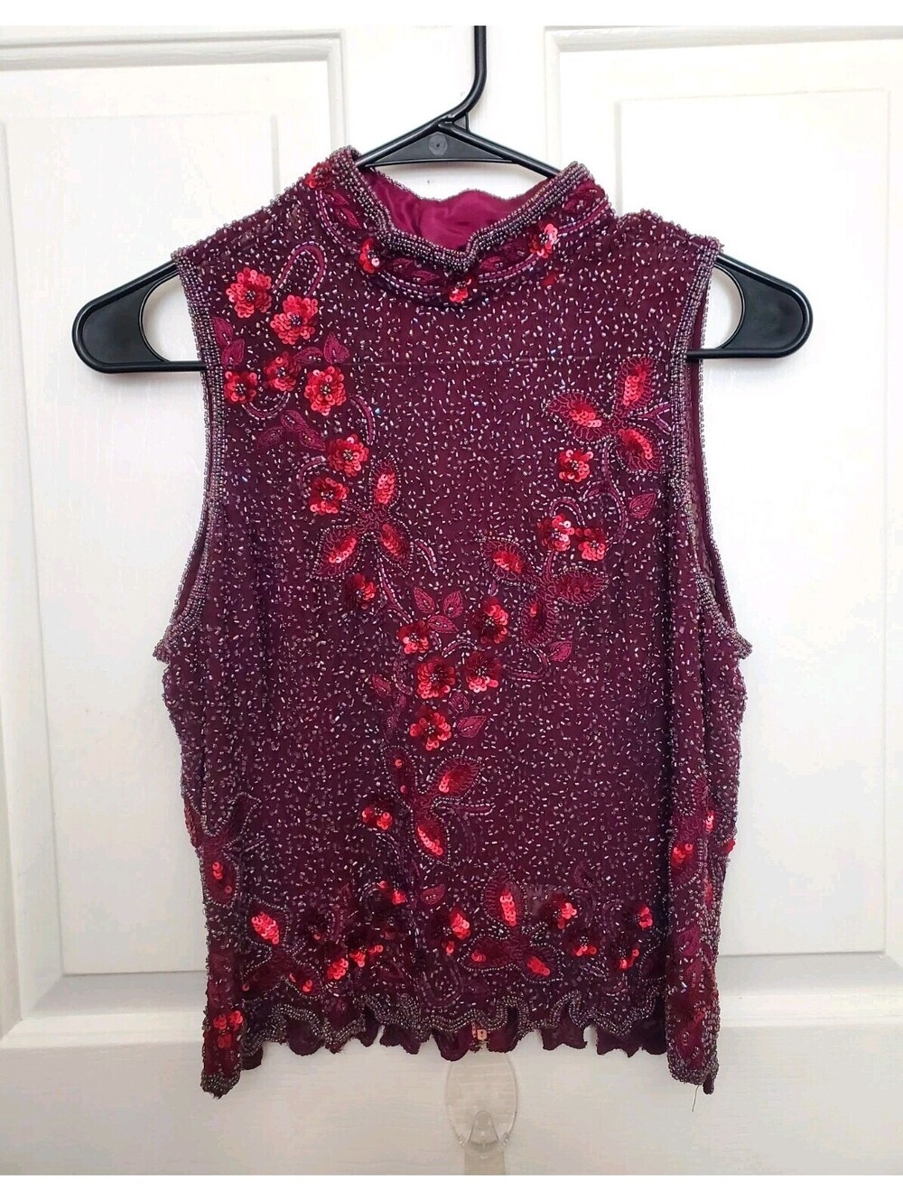 VTG Aftershock Beaded Sleeveless Top 100% Silk Y2K Size M Sequin Whimsigoth Rare